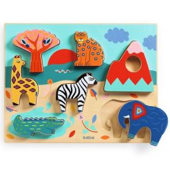 Djeco Puzzle Relief En Bois Savana Story, Jeu D'Encastrement Djeco 1068 Jouets Encastrer, Empiler