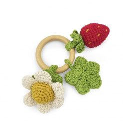 MyuM Anneau De Dentition "Printemps" Hochet En Crochet En Coton Bio The Veggy Toys Jouets D' Veil, Hochets