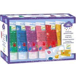 Djeco 6 Tubes De Peinture Doigts Pour Enfant - Couleurs Paillet Es Djeco 9017 Feutres, Gouaches Et Pinceaux