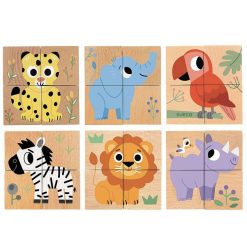 Djeco 4 Cubes Puzzles En Bois Wild & Co, Djeco 1904 Jouets Cubes En Bois