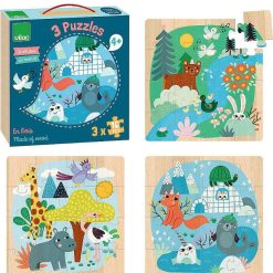 VILAC Coffret 3 Puzzles En Bois 'Animaux Du Monde' Michelle Carlslund Vilac 8530 Puzzles D S 2 Ans: 2, 12 Et 24 Pcs