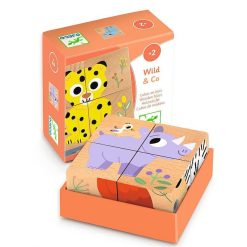 Djeco 4 Cubes Puzzles En Bois Wild & Co, Djeco 1904 Jouets Cubes En Bois