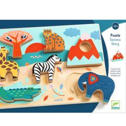 Djeco Puzzle Relief En Bois Savana Story, Jeu D'Encastrement Djeco 1068 Jouets Encastrer, Empiler